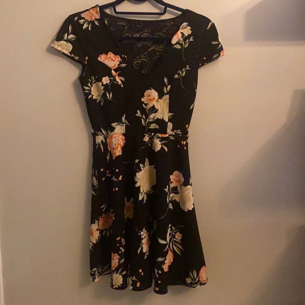 Black and floral Three Pink Hearts dress